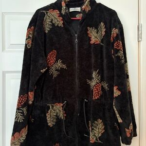 Black Fleece Jacket with Pinecone Design Vintage Black Mountain EUC